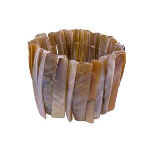 Vintage Womens Multicolor Abalone Shell Stretch Cuff Bracelet Natural Shell